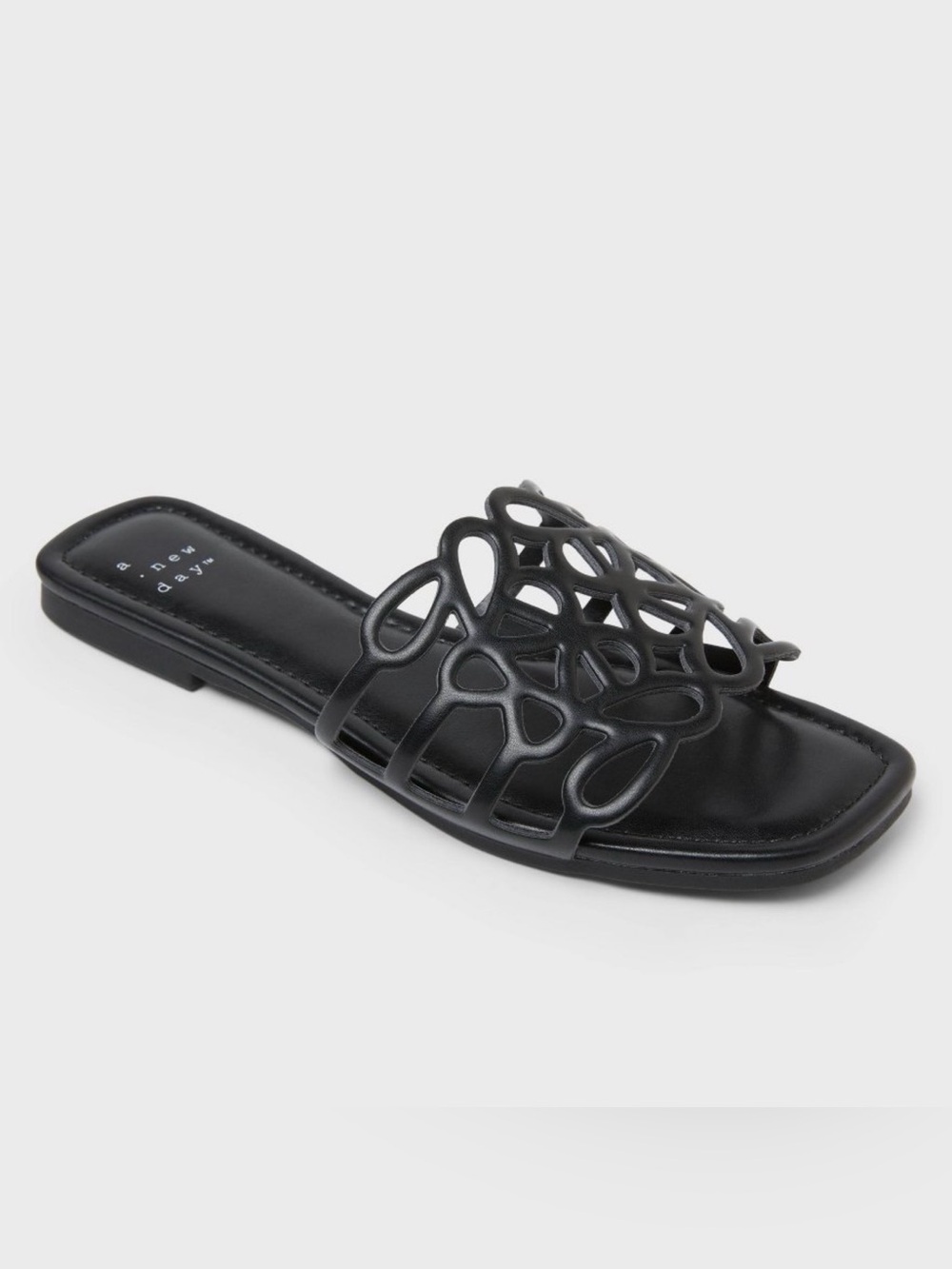A New Day Black Laser-Cut Slide Mule Fiona Sandals
